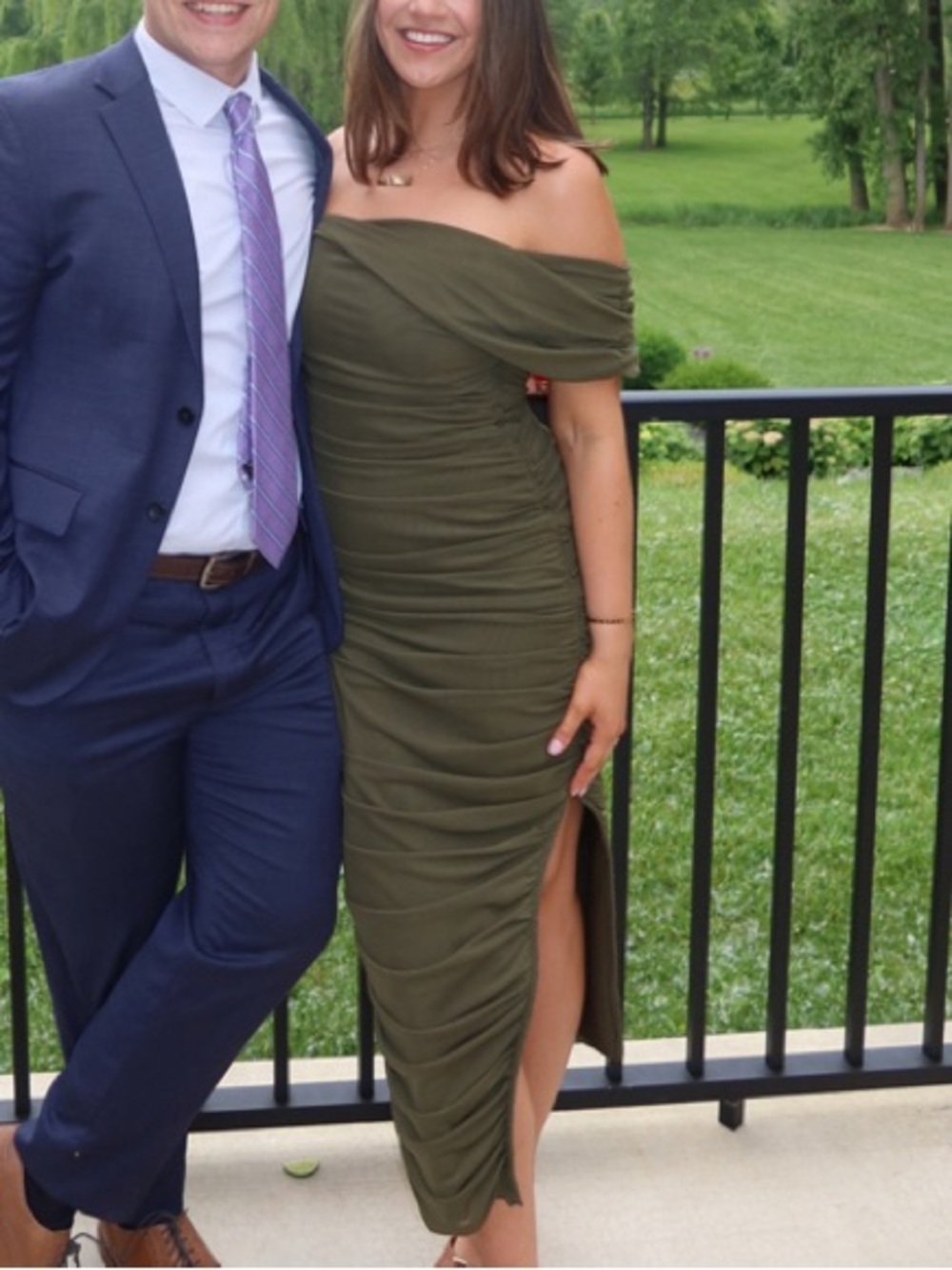 Elliatt Miley Ruched Green Khaki Dress